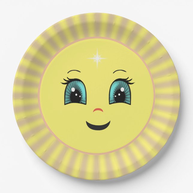 Cute Happy Sun Face &  Rays Paper Plates (Front)
