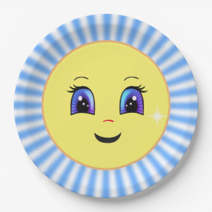 Cute Happy Sun Face & Rays Paper Plates