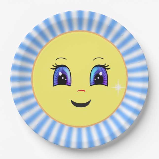 Cute Happy Sun Face &  Rays Paper Plates (Front)