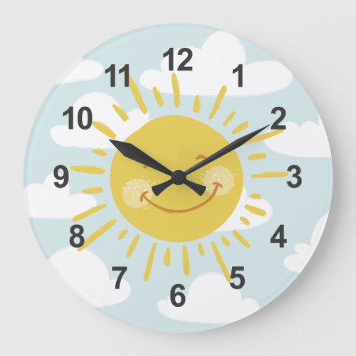 Cute Happy Sun Large Clock