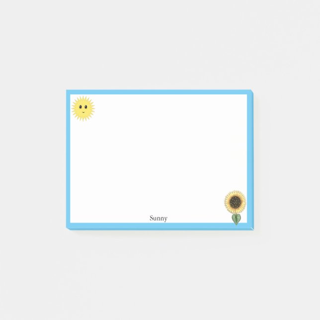 Cute Happy Sun, Sunflower & Light Blue Frame Post-it Notes (Front)