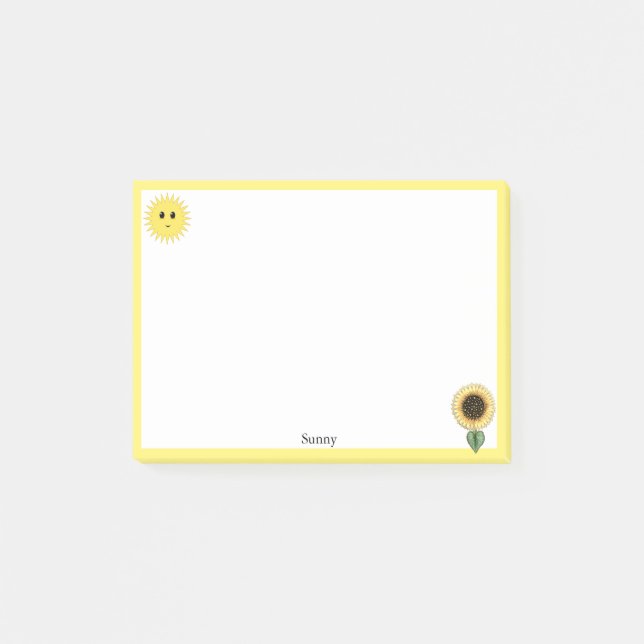 Cute Happy Sun, Sunflower & Yellow Frame Post-it Notes (Front)
