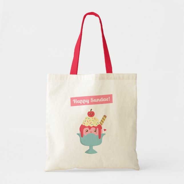 Cute Happy Sundae Ice Cream Pun Tote (Front)