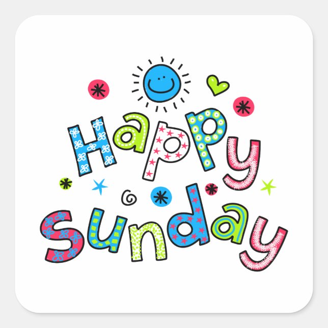 Cute Happy Sunday Week Greeting Text Expression Square Sticker (Front)