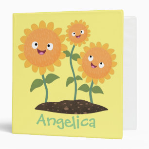 Cute happy sunflowers smiling cartoon illustration 3 ring binder