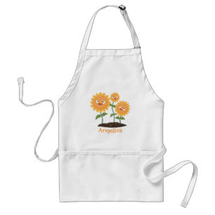 Cute happy sunflowers smiling cartoon illustration adult apron