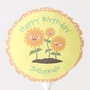 Cute happy sunflowers smiling cartoon illustration balloon