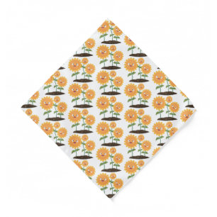 Cute happy sunflowers smiling cartoon illustration bandana