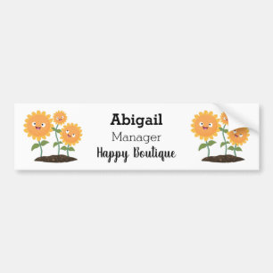 Cute happy sunflowers smiling cartoon illustration bumper sticker