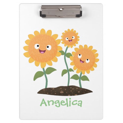 Cute happy sunflowers smiling cartoon illustration clipboard