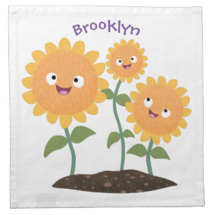 Cute happy sunflowers smiling cartoon illustration cloth napkin
