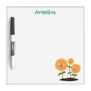 Cute happy sunflowers smiling cartoon illustration dry erase board