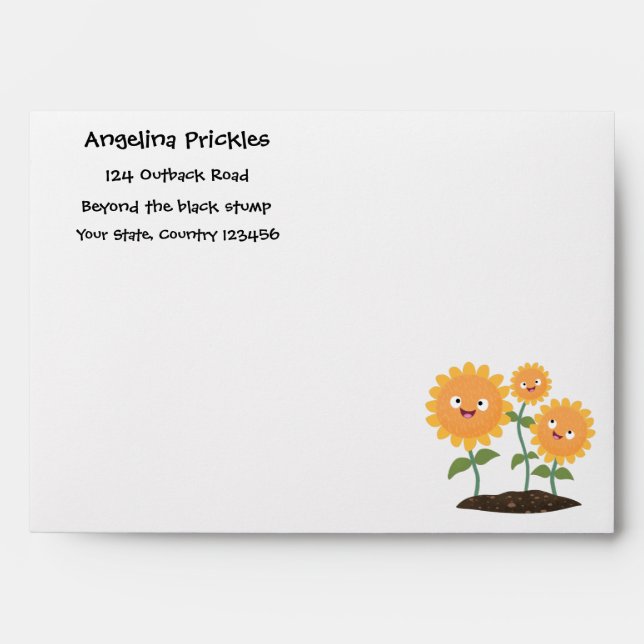 Cute happy sunflowers smiling cartoon illustration envelope (Front)