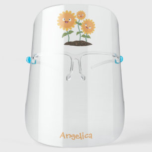 Cute happy sunflowers smiling cartoon illustration face shield