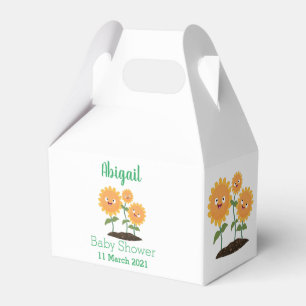 Cute happy sunflowers smiling cartoon illustration favor boxes