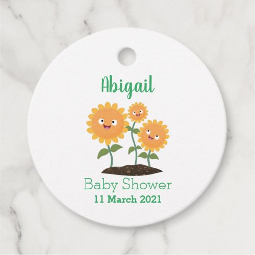 Cute happy sunflowers smiling cartoon illustration favor tags