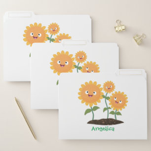 Cute happy sunflowers smiling cartoon illustration file folder