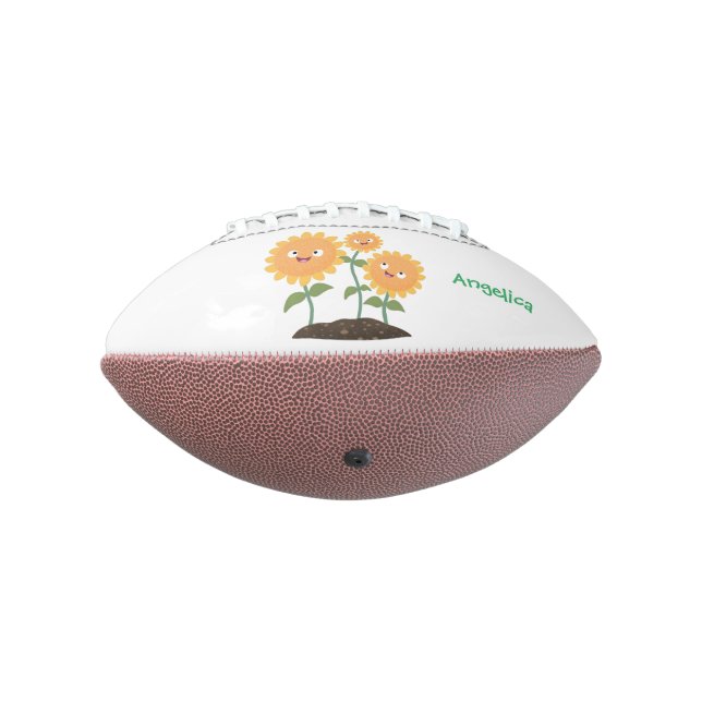 Cute happy sunflowers smiling cartoon illustration football (Rotated 270)