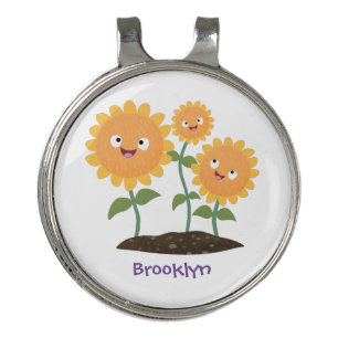 Cute happy sunflowers smiling cartoon illustration golf hat clip