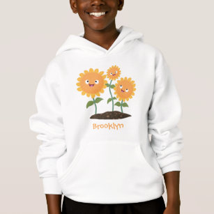 Cute happy sunflowers smiling cartoon illustration hoodie