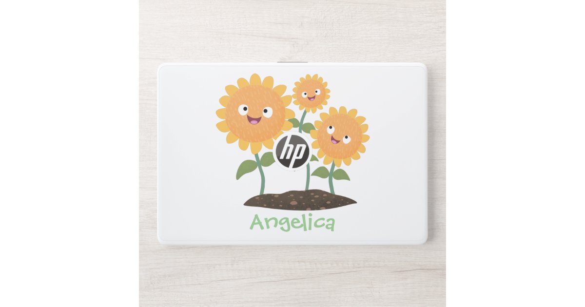 Cute happy sunflowers smiling cartoon illustration HP laptop skin | Zazzle