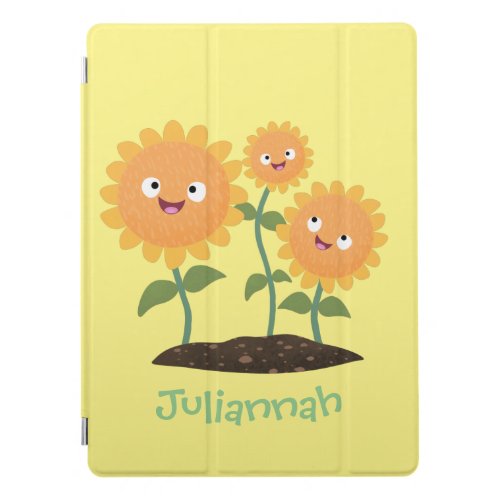 Cute happy sunflowers smiling cartoon illustration iPad pro cover