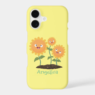 Cute happy sunflowers smiling cartoon illustration iPhone 17 case