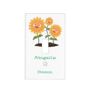 Cute happy sunflowers smiling cartoon illustration light switch cover