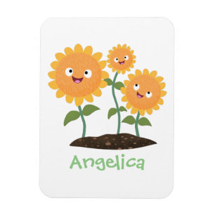 Cute happy sunflowers smiling cartoon illustration magnet