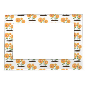 Cute happy sunflowers smiling cartoon illustration magnetic frame