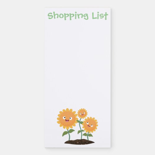 Cute happy sunflowers smiling cartoon illustration magnetic notepad