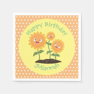 Cute happy sunflowers smiling cartoon illustration napkins