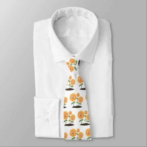 Cute happy sunflowers smiling cartoon illustration neck tie