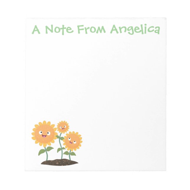 Cute happy sunflowers smiling cartoon illustration notepad (Front)