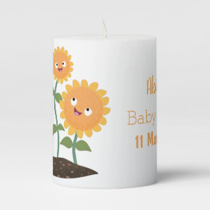Cute happy sunflowers smiling cartoon illustration pillar candle