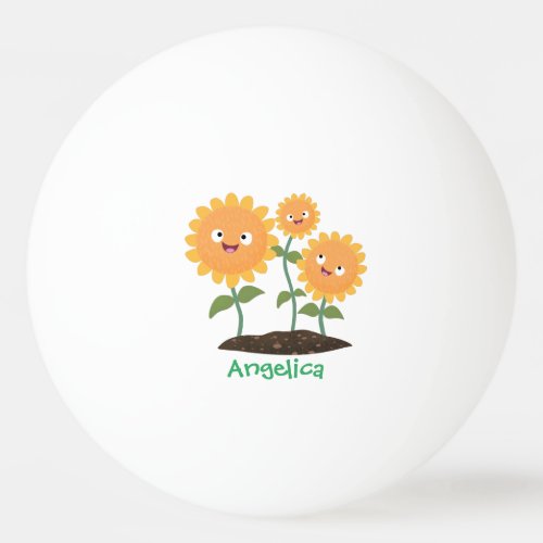 Cute happy sunflowers smiling cartoon illustration ping pong ball