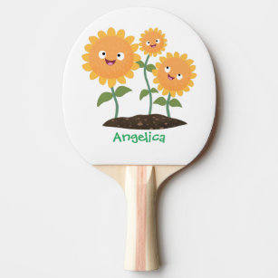 Cute happy sunflowers smiling cartoon illustration ping pong paddle