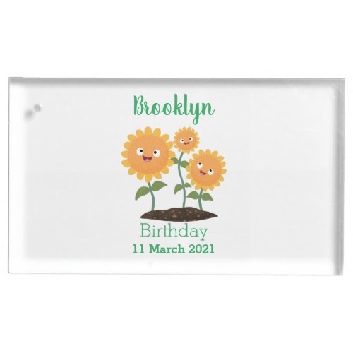 Cute happy sunflowers smiling cartoon illustration place card holder