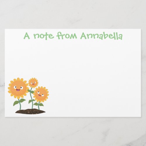 Cute happy sunflowers smiling cartoon illustration stationery