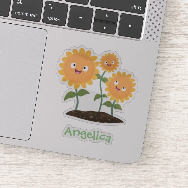 Cute happy sunflowers smiling cartoon illustration sticker (Detail)
