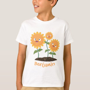 Cute happy sunflowers smiling cartoon illustration T-Shirt