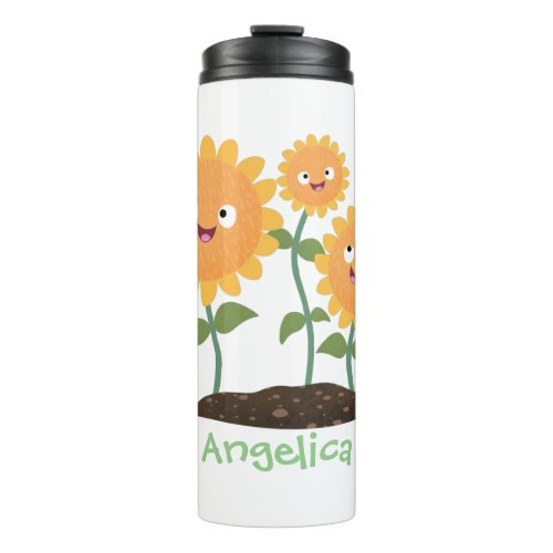 Cute happy sunflowers smiling cartoon illustration thermal tumbler