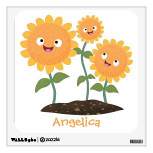 Cute happy sunflowers smiling cartoon illustration wall decal