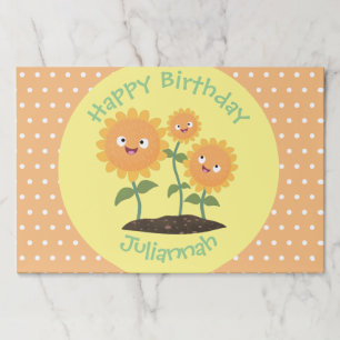 Cute happy sunflowers smiling cartoon placemat