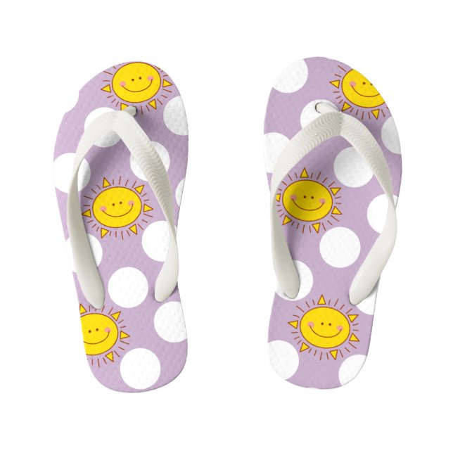 Cute Happy Sunshine And Polka Dot Pattern Kid's Flip Flops (Footbed)