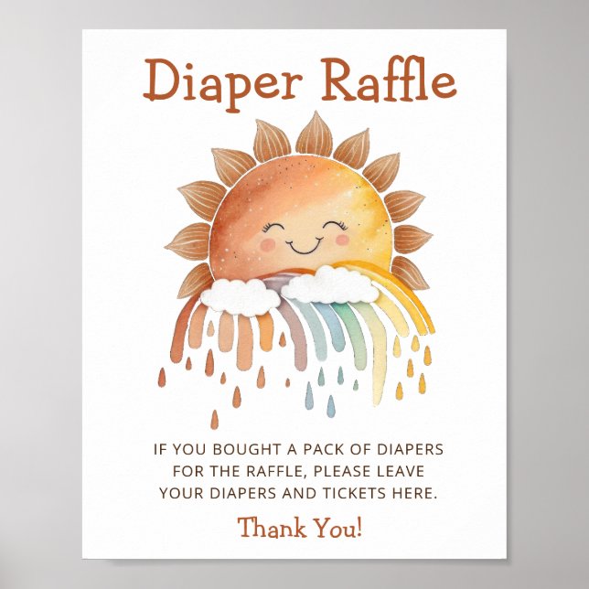 Cute Happy Sunshine Diaper Raffle Baby Shower Sign (Front)