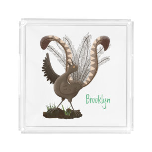 Cute happy superb lyrebird cartoon illustration acrylic tray