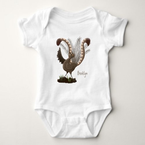 Cute happy superb lyrebird cartoon illustration  baby bodysuit