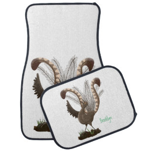 Cute happy superb lyrebird cartoon illustration car floor mat