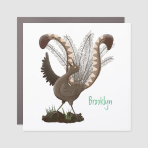Cute happy superb lyrebird cartoon illustration  car magnet